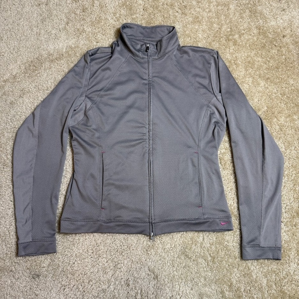 Nike Golf Track Jacket Women's L Gray Pink Full Zip Athletic Fit Dry Y2K VTG